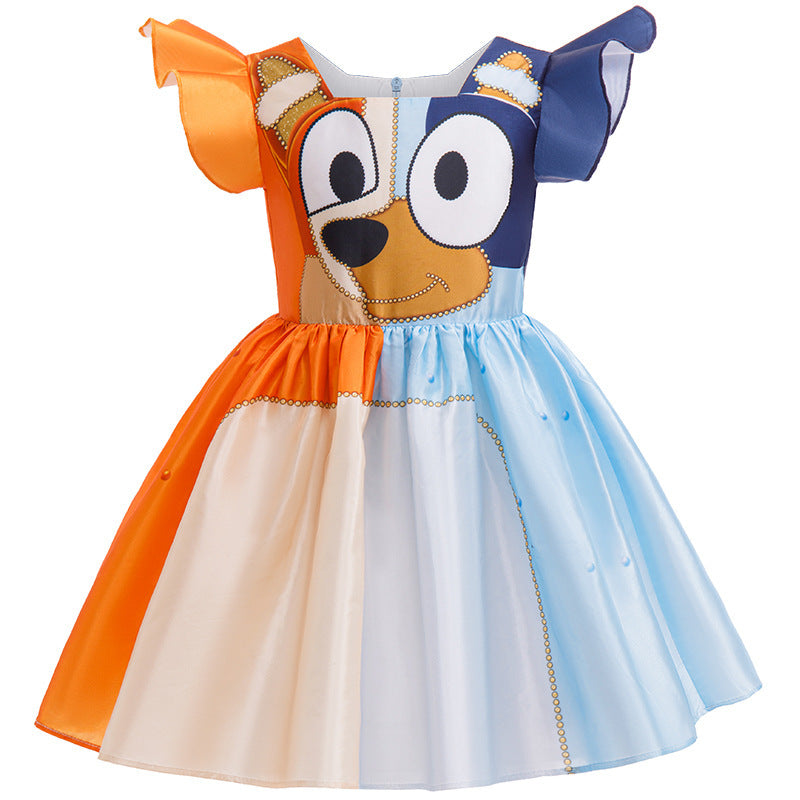 Girls' Bluey Cartoon inspired dress birthday dress