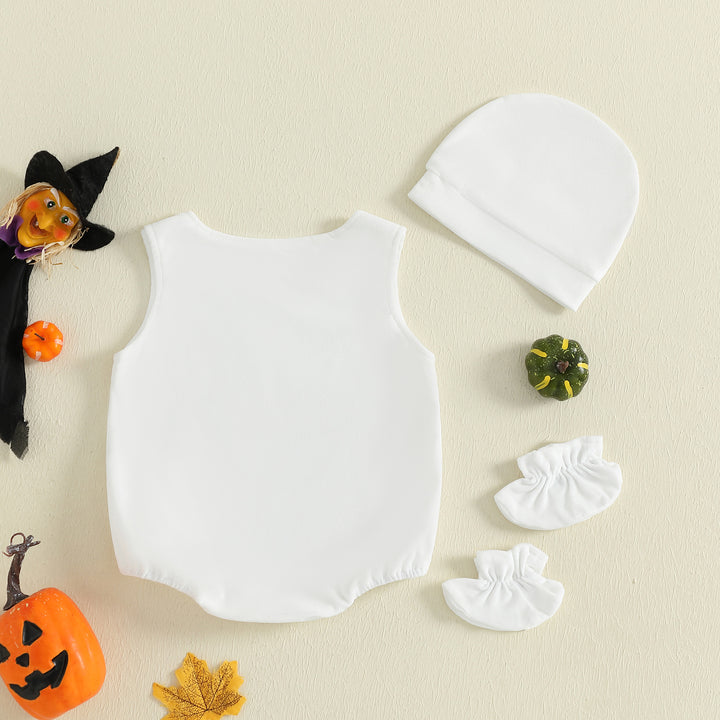 Halloween sleeveless ghost romper hat&shoes 3pcs set