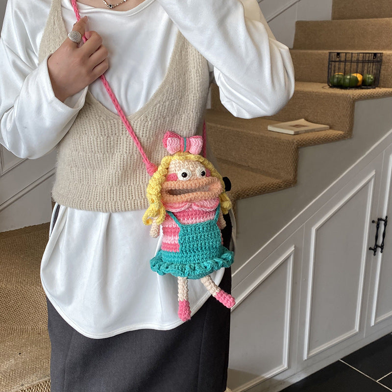 Crocheted Adorably Ugly Big Mouth Doll Crossbody Bag