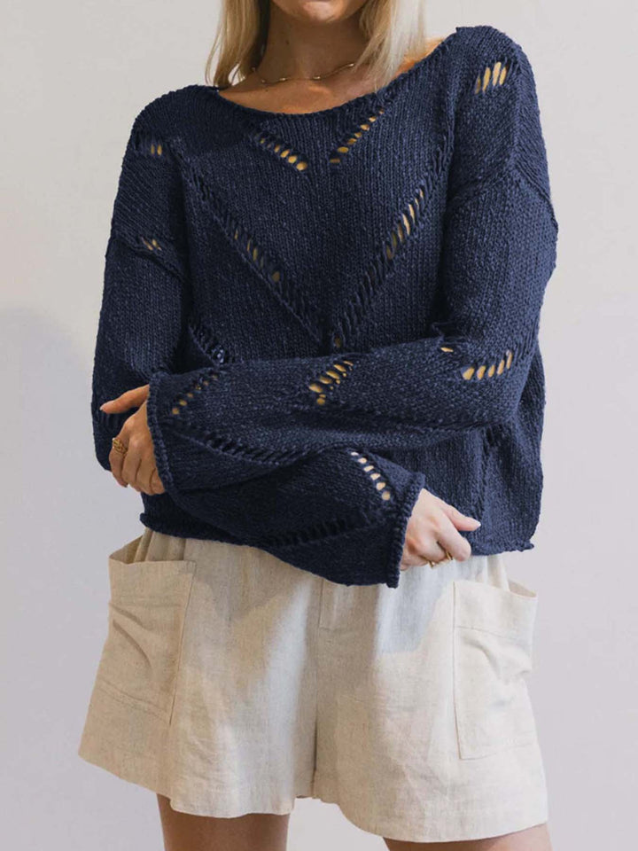 Navy hollow thin knitted sweater for women