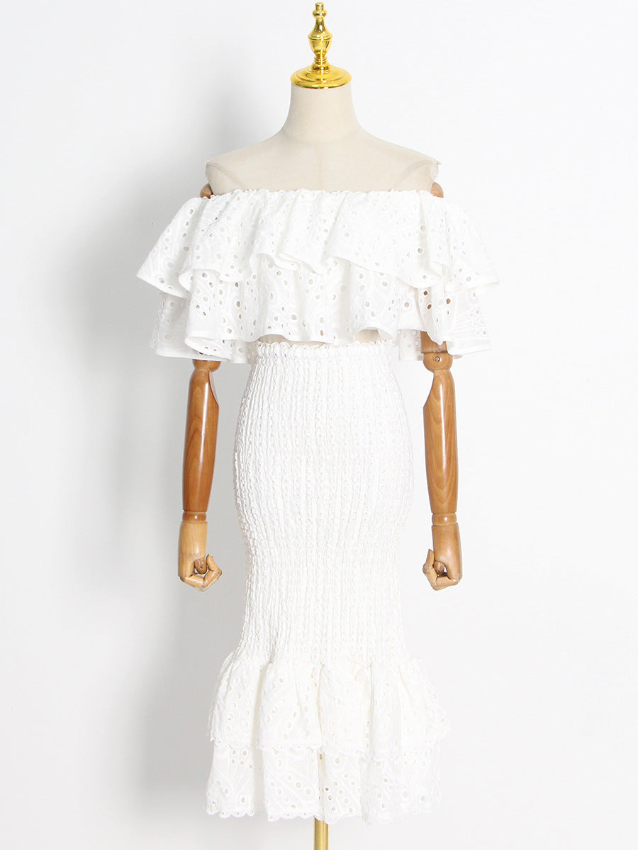 Women's ruffle one-shoulder top& Fishtail hip skirt