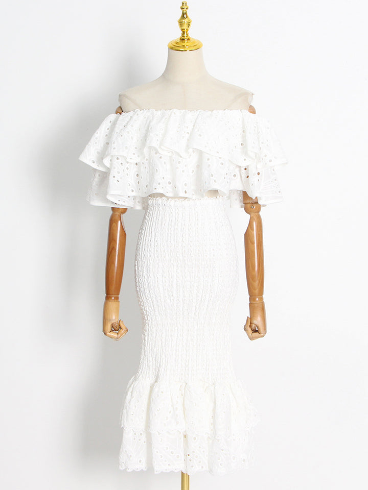 Women's ruffle one-shoulder top& Fishtail hip skirt