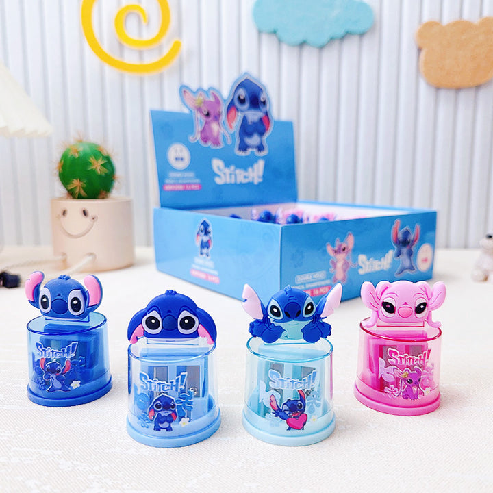 Cartoon labubu stitch double hole pencil sharpener-4pcs