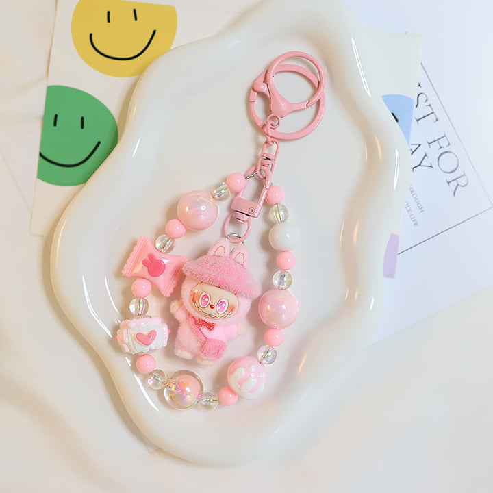 Flocking magic witches labubu Beaded keychain bag pendant gift