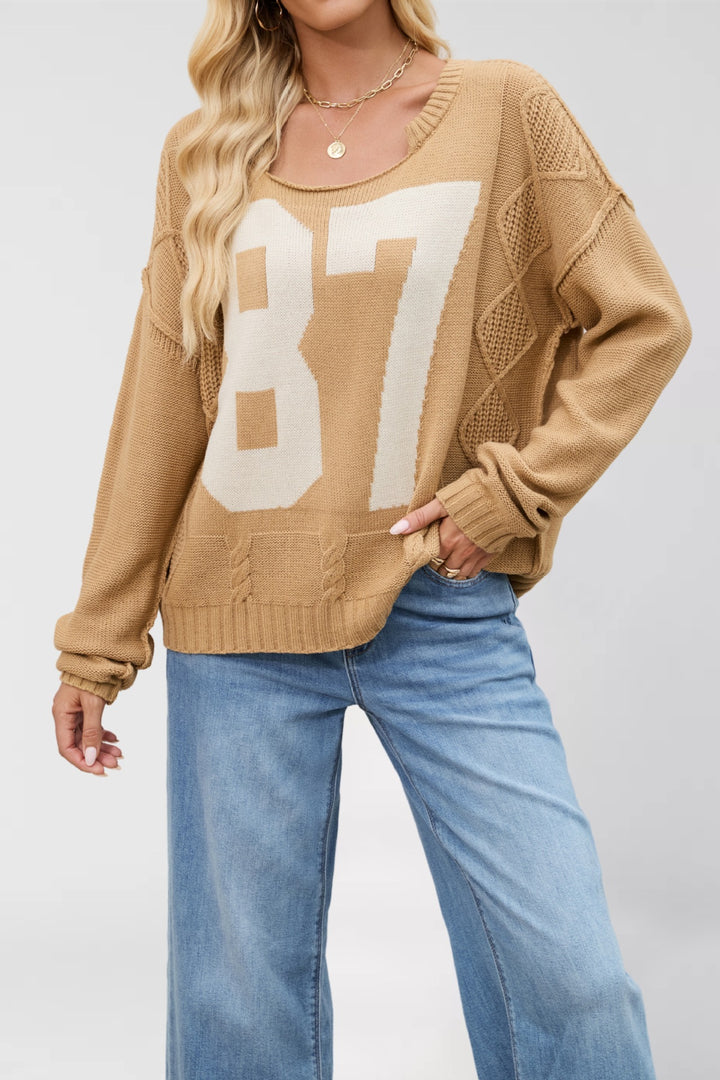 87 letter contrast knitted pullover sweater
