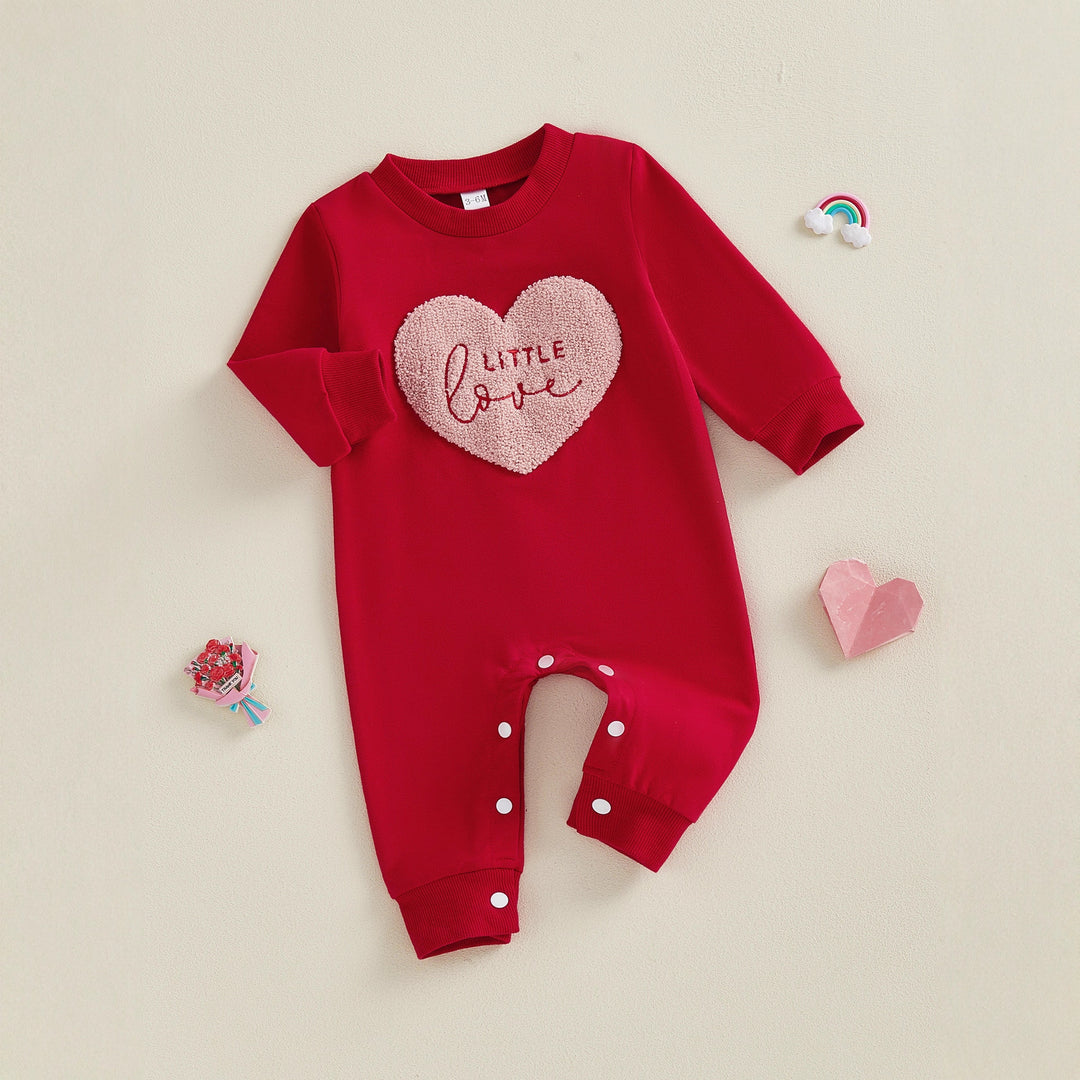 Baby Valentine's Chenille embroidered love heart romper