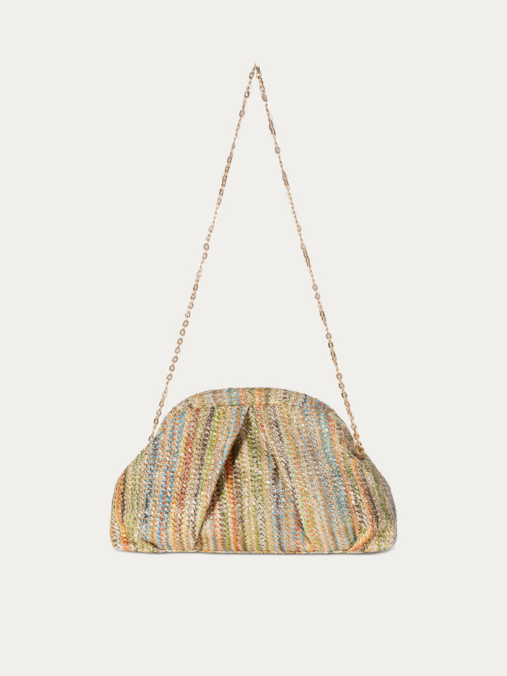 Women's Straw Woven colorful striped Clutch Handbags