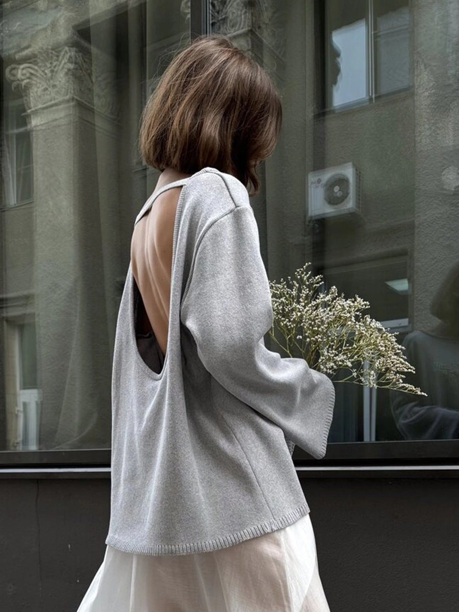 Pure cotton loose lazy backless knitted sweater