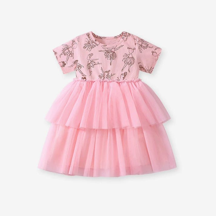 Ballerina girl Pink double layered mesh dress