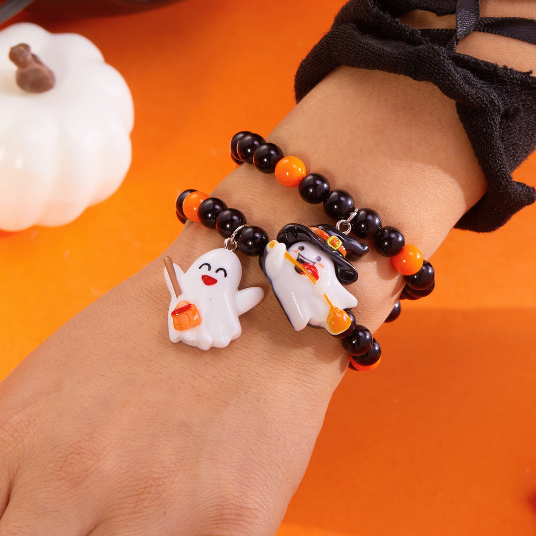 Halloween beaded pumpkin ghost layered bracelet