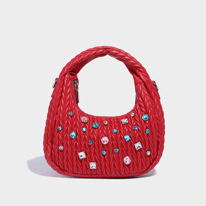Niche design pleated cloud bag diamond handbag