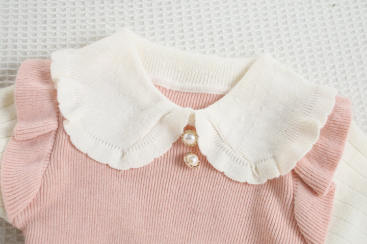 Sweet pink bowknot knitted sweater dress for girls