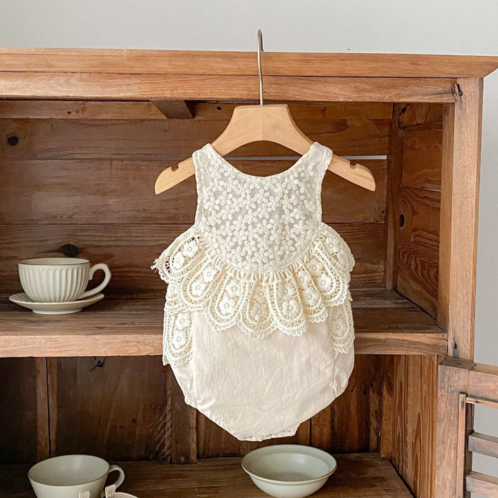 Baby cotton suspender lace romper