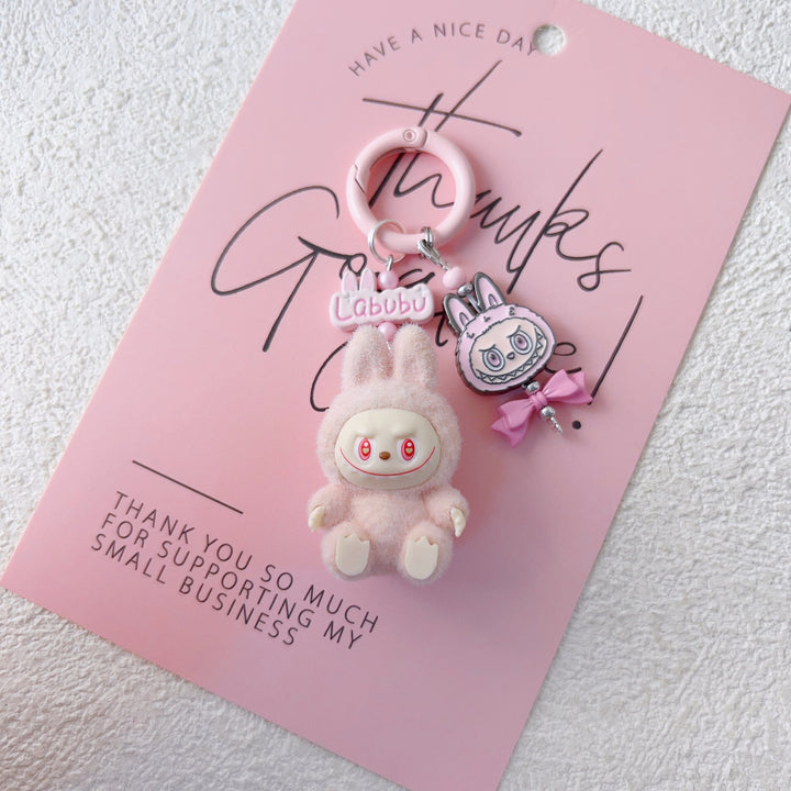 Cute Mini Flocked Labubu Keychain bag pendant