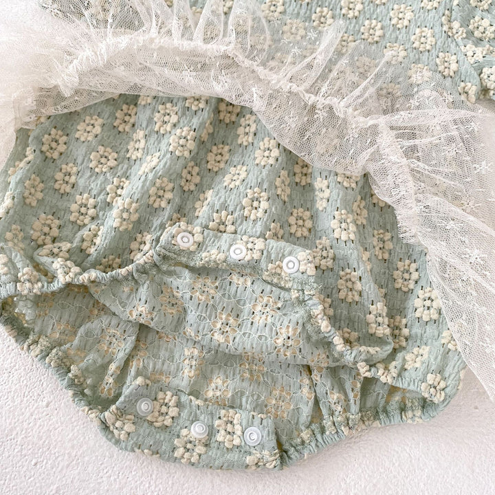 Baby Flower jacquard romper with lace mesh