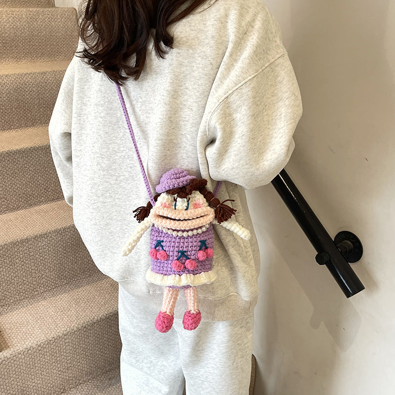 Crocheted Adorably Ugly Big Mouth Doll Crossbody Bag