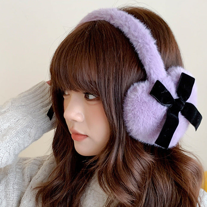 Bow deco heart-shaped plush earmuffs windproof Ear Warmer