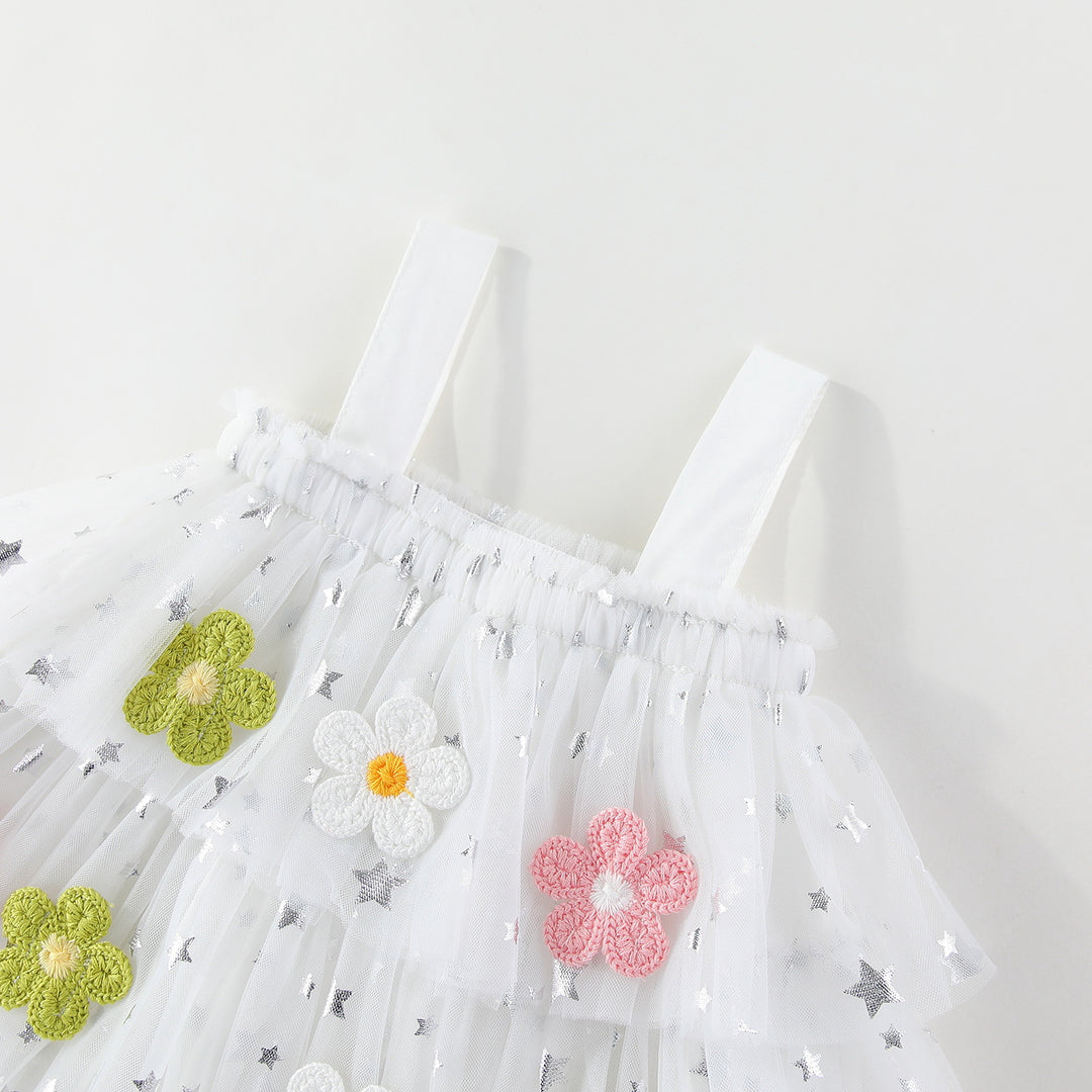 Girls suspender embroidered flower mesh tutu dress