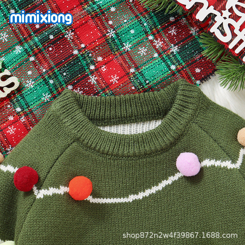 Baby Toddler Christmas Tree Pom Pom Knit Sweater