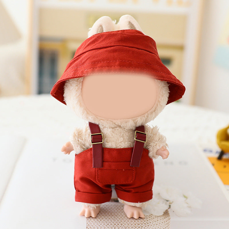 Summer Bucket hat &overalls set for labubu dolls clothes