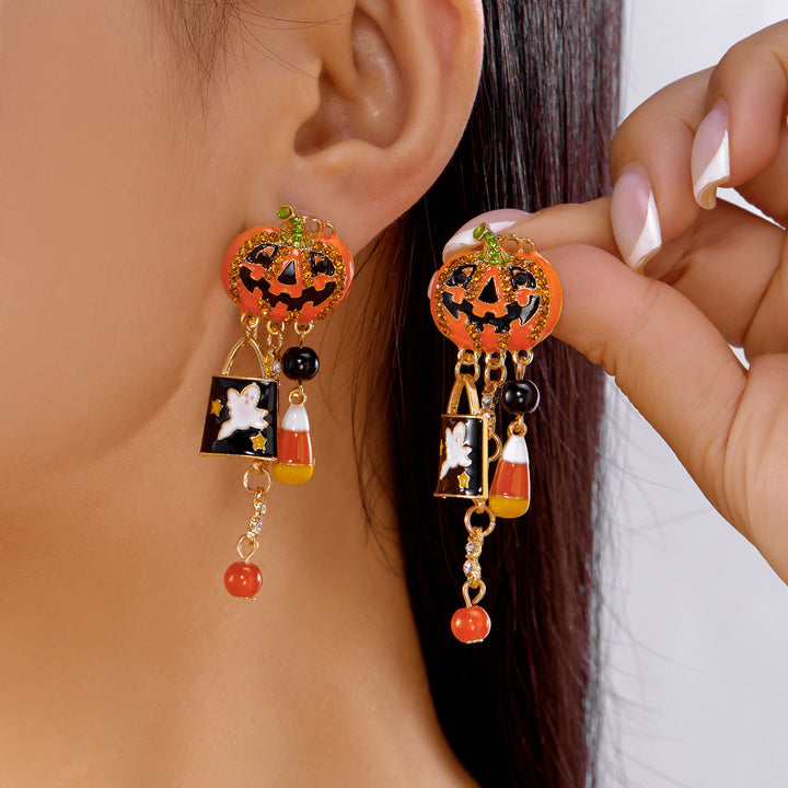 Halloween pumpkin ghost pendant tassel earrings