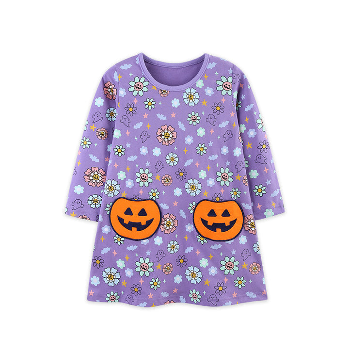 Halloween pumpkin patch long-sleeved dress for girls