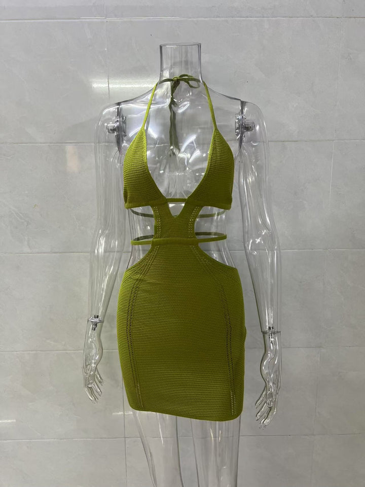 Sexy lace-up halter neck wrap chest beach dress