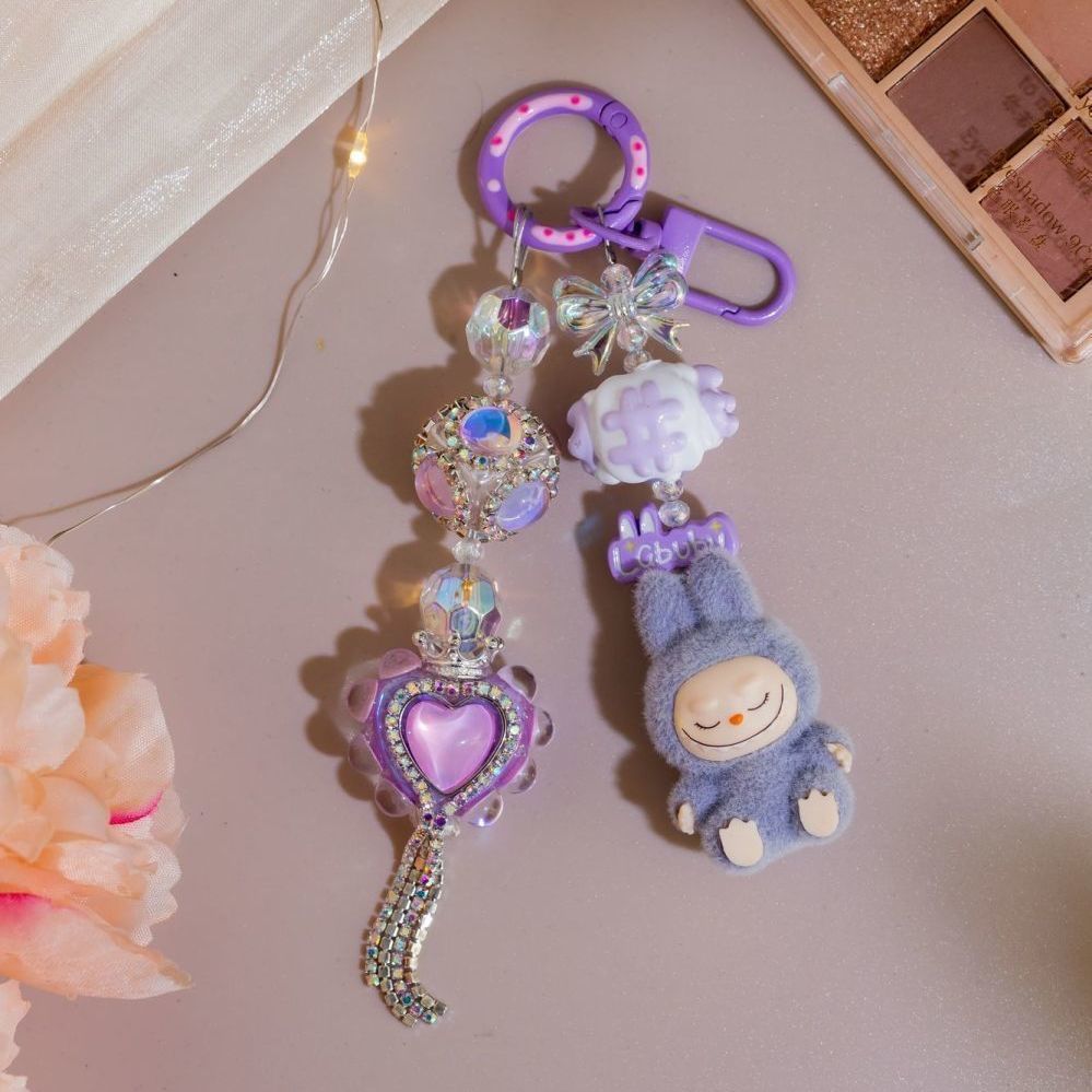 Diamond Mini Flocked Labubu keychain bag pendant