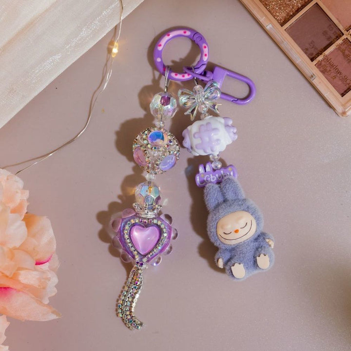 Diamond Mini Flocked Labubu keychain bag pendant