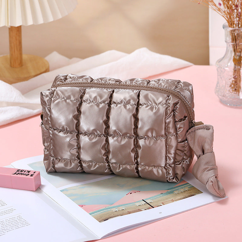 Puffer cosmetic bag portable pillow storage bag