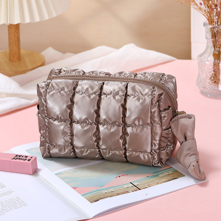 Puffer cosmetic bag portable pillow storage bag