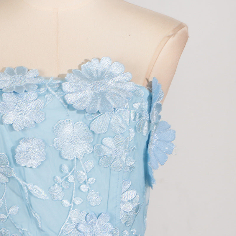 Tube top 3D stitching flower ruffle layered dress