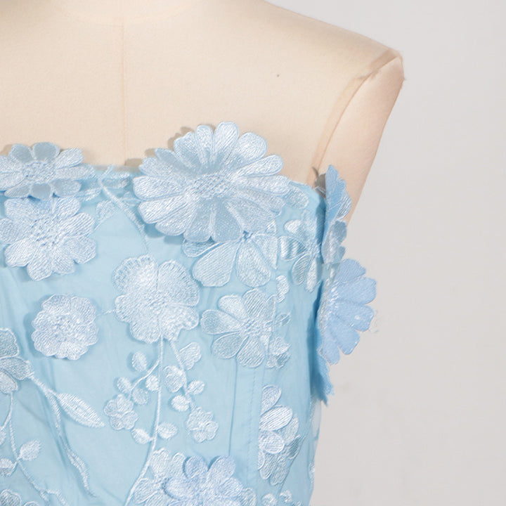 Tube top 3D stitching flower ruffle layered dress