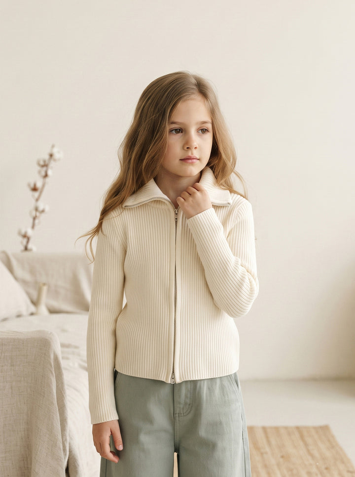 Girls' Ribbed Zipper Knit Cardigan Sweater Coat