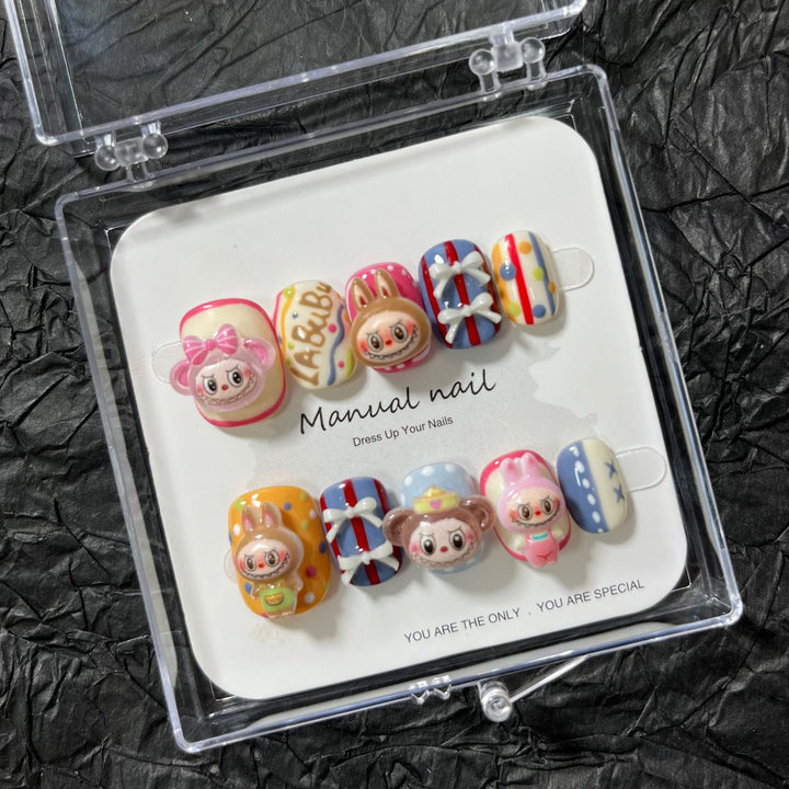 Handmade cute monster girl short Press On Nails