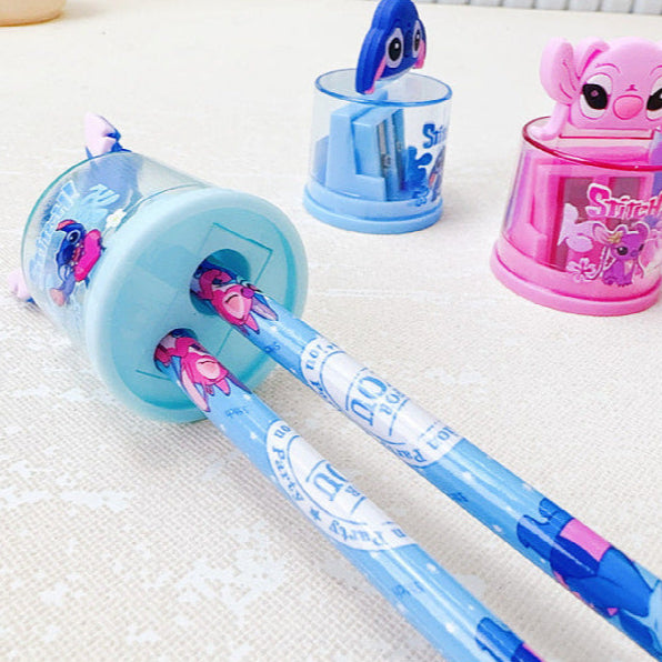 Cartoon labubu stitch double hole pencil sharpener-4pcs