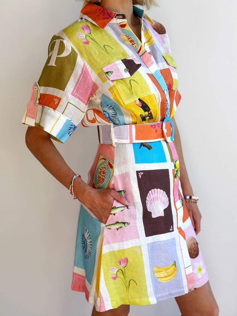 Summer vibe Linen belt shirt dress
