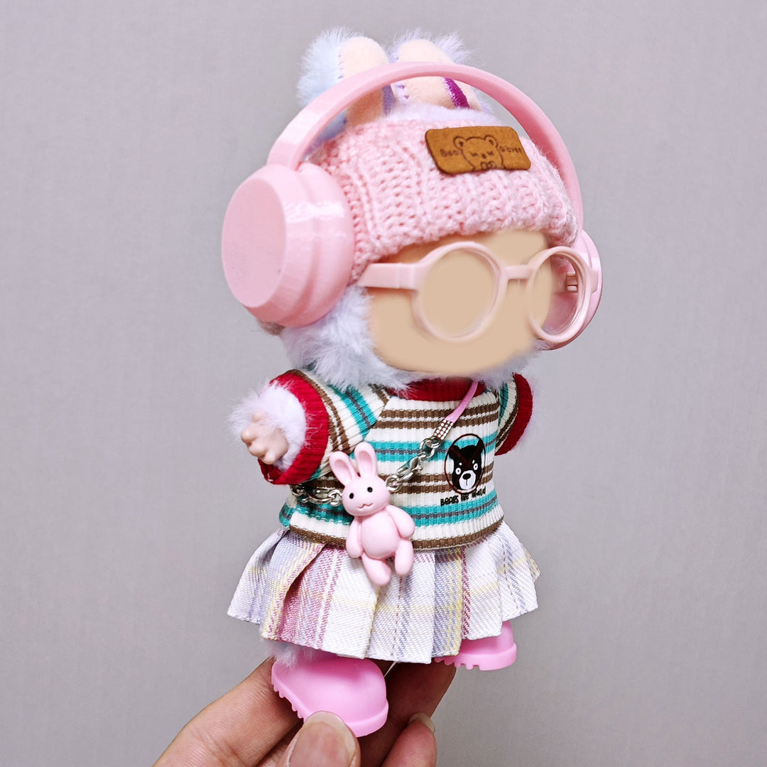 Labubu doll clothes cute pink skirt striped T-shirt 7PCS set