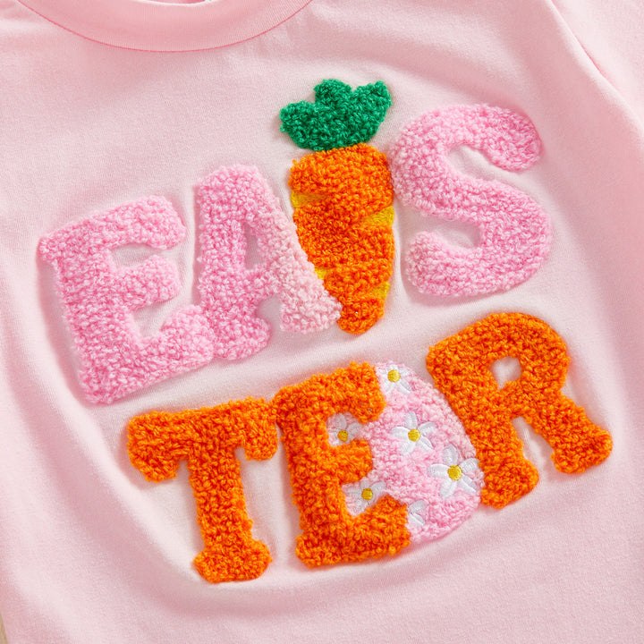 Easter Chenille Embroidery T-shirt&rainbow mesh skirt set