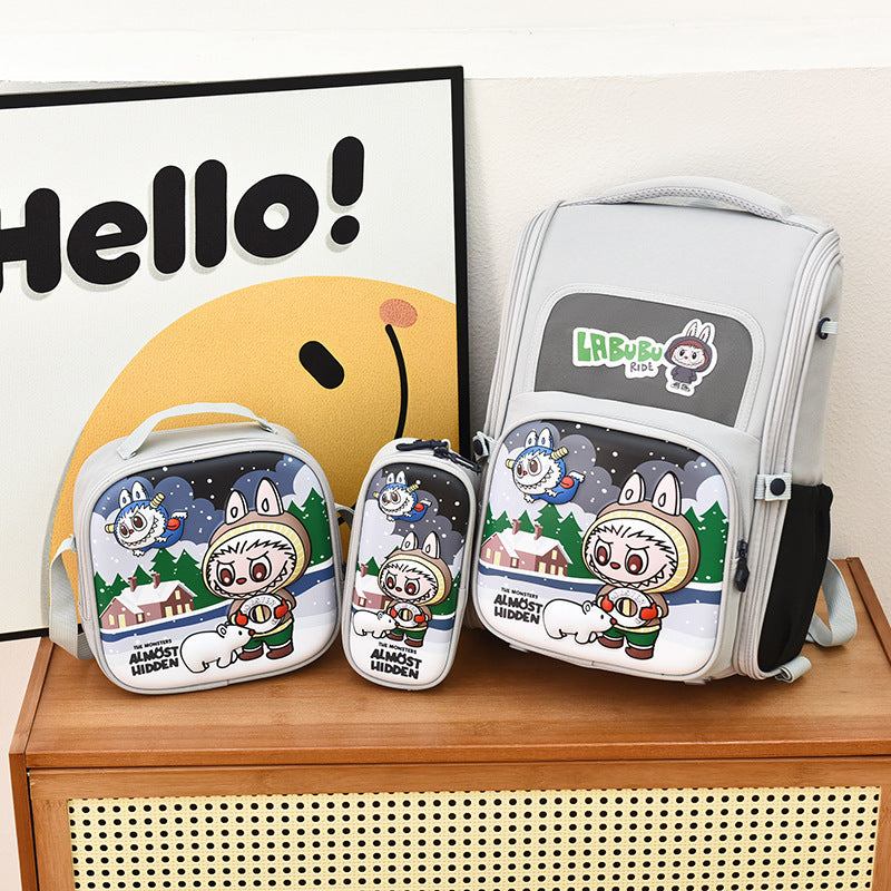 3D hard shell student labubu backpack student backpack 3pcs set