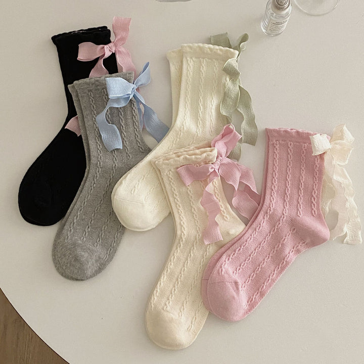 Women's Mid-Calf Socks with Ribbon Bow