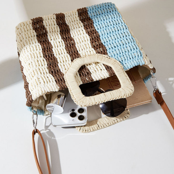Boho straw bag striped large capacity woven bag
