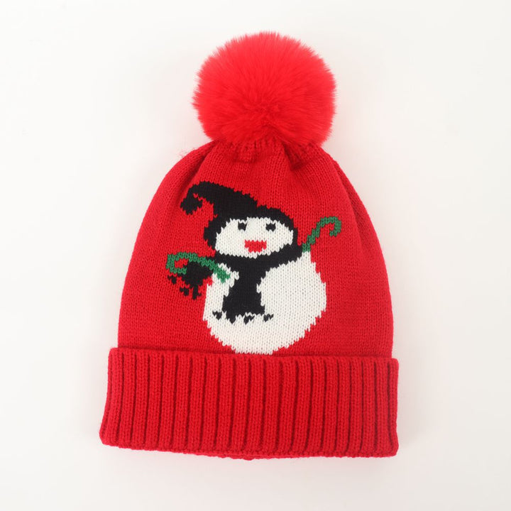 Kids Christmas knitted hat snowman jacquard beanie