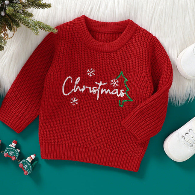 Christmas embroidery warm knitted sweater for kids
