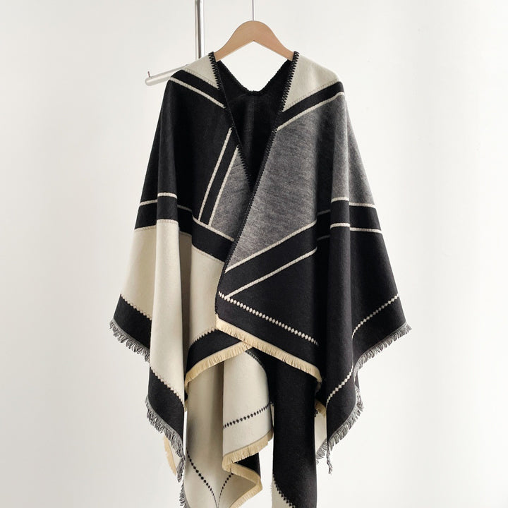 Imitation cashmere Raw edge tassels warm shawl