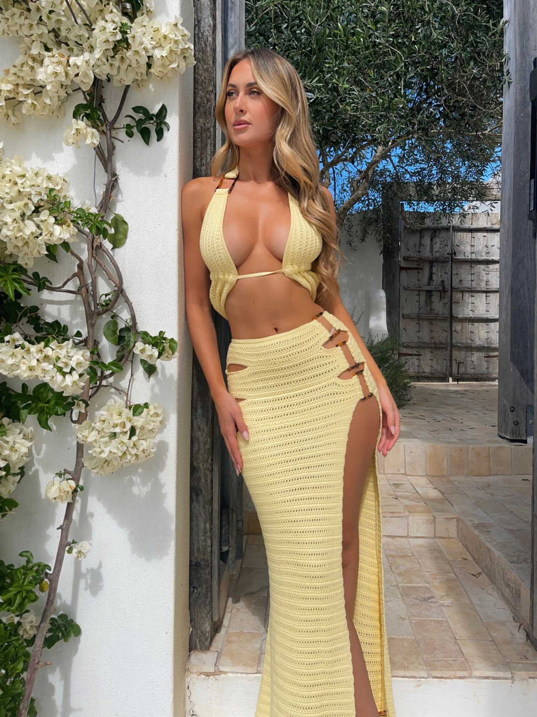 Women's solid color knitted beach cover-up