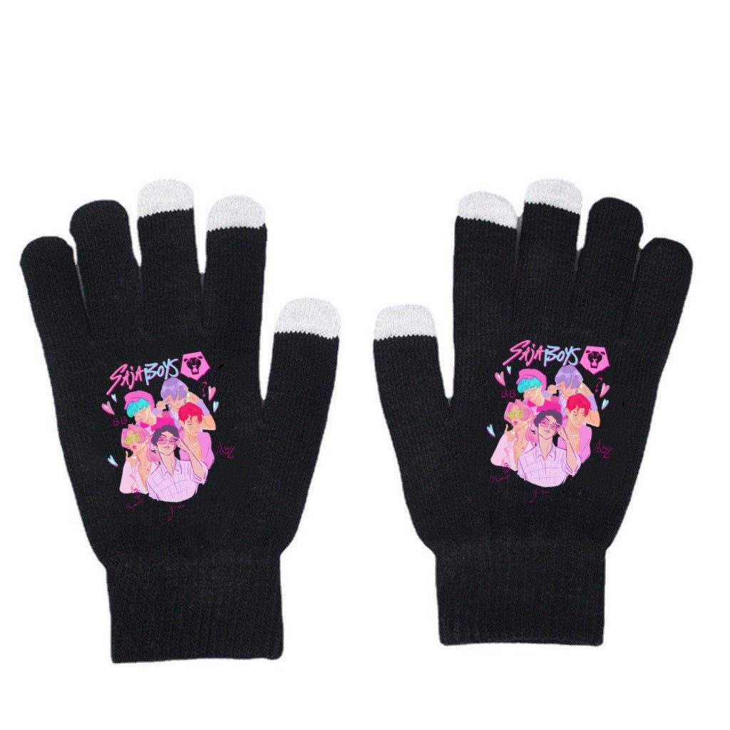 KPOP demon hunters Printed Knitted Touch Screen Gloves