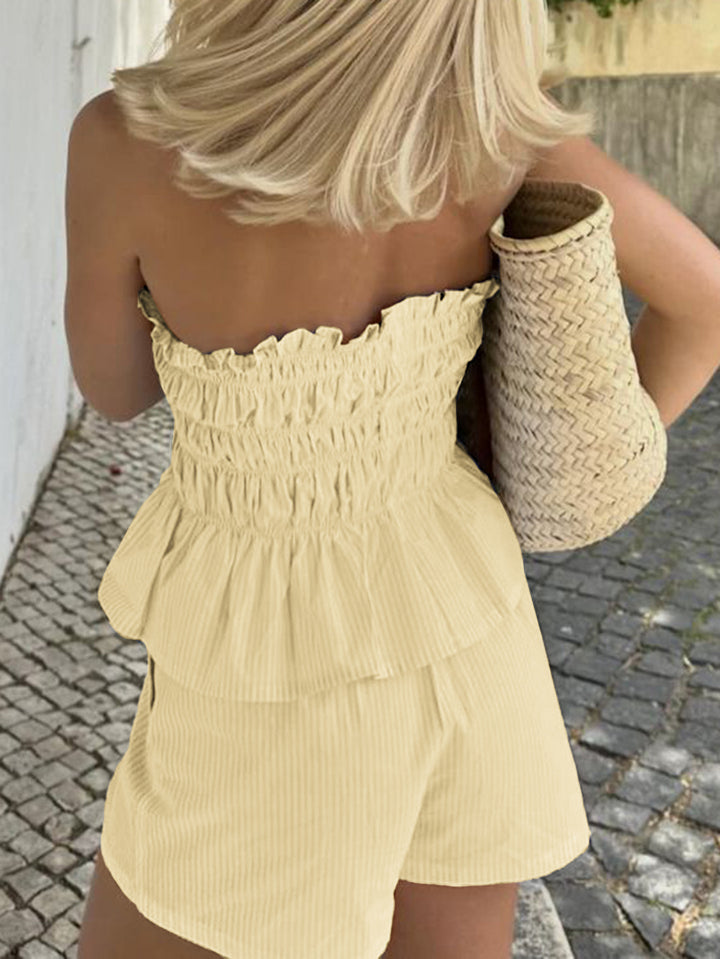 Women's ruffled tube top shorts suit