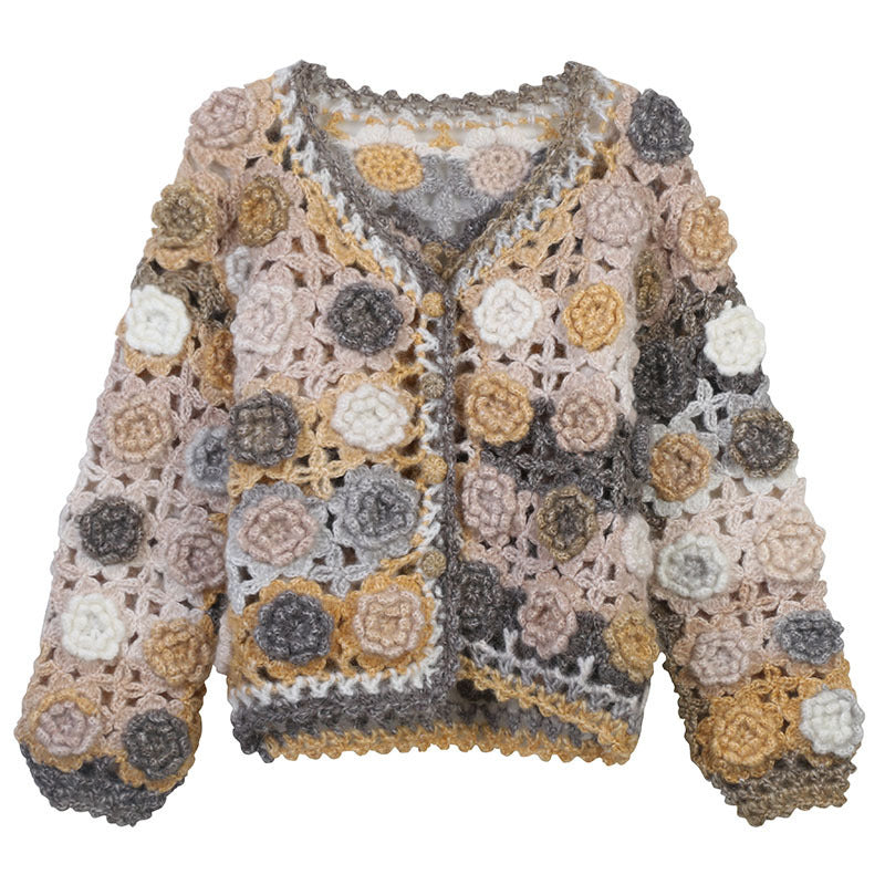 Hand-crocheted hollow sweet flowers knitted cardigan for women