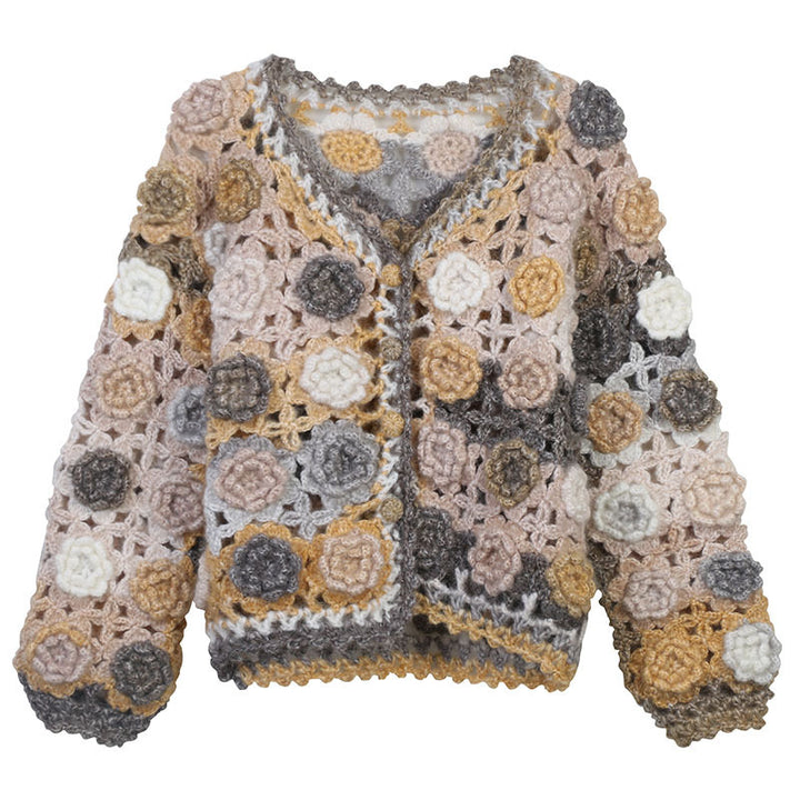Hand-crocheted hollow sweet flowers knitted cardigan for women